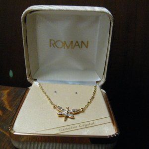 🦋 Roman Brand Vintage Gold Crystal Dragonfly Necklace